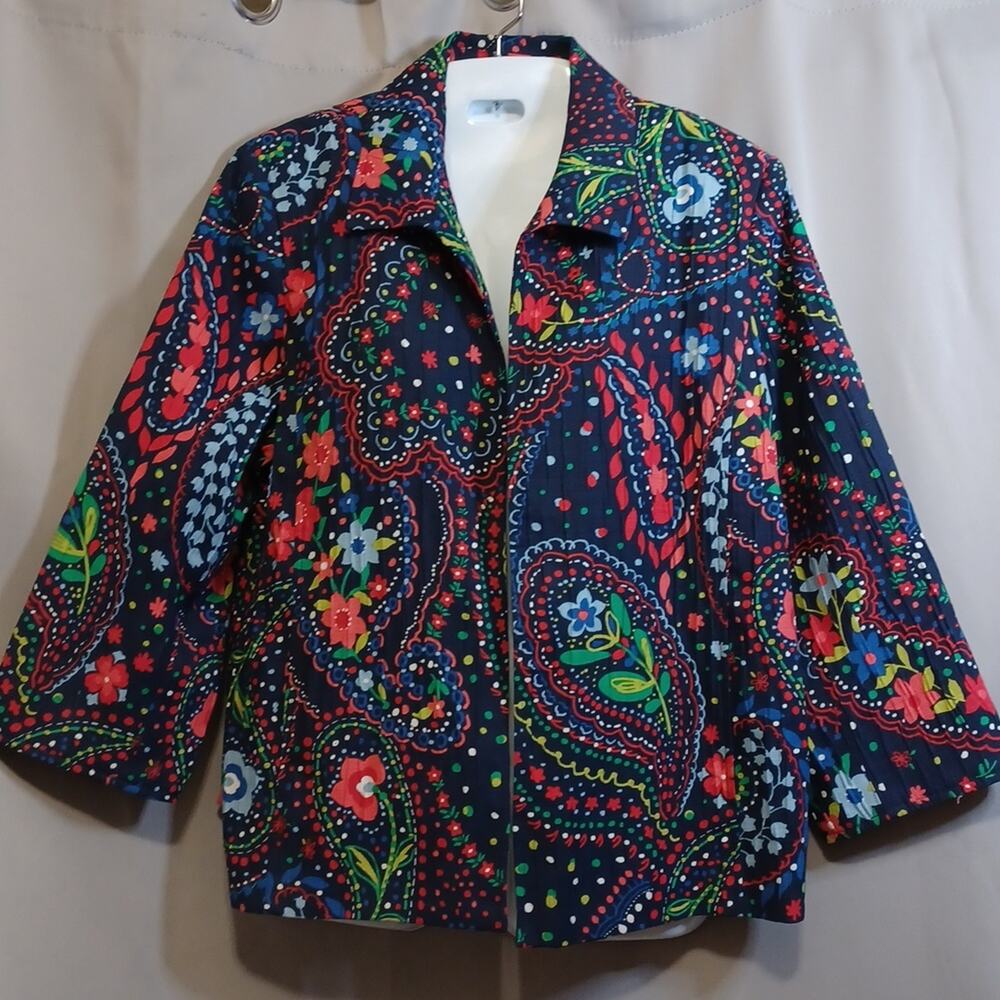 ALFRED DUNNER Women's Multi-color Floral Open Front Blazer. Size 14P